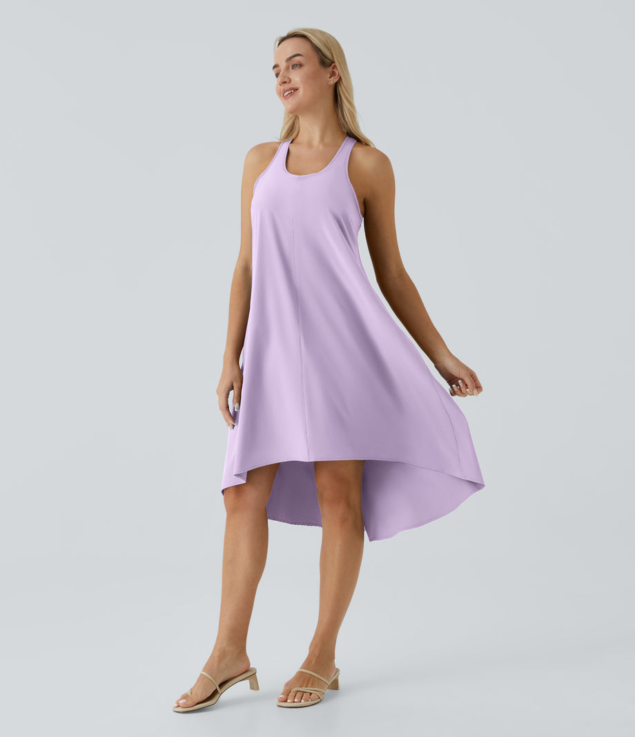 Breezeful™ Backless Racerback Side Pocket High Low Flowy Midi Quick Dry Casual Dress - Leisurely Lavender