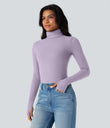 Halara HeatCore Turtleneck Long Sleeve Thumb Hole Casual Warming Top - Misty Purple