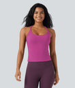Scoop Neck Crisscross Back Crossover Hem Yoga Cami Top - Rose Violet