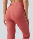 High Waisted Drawstring Stripe Flare Yoga Pants with Pockets - Sunset Coral