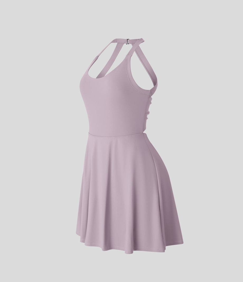 Backless Twisted Active Dress - Pink Purple