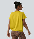 Round Neck Short Sleeve Ruched Cool Touch Yoga Sports Top-UPF50+ - Mango Mint