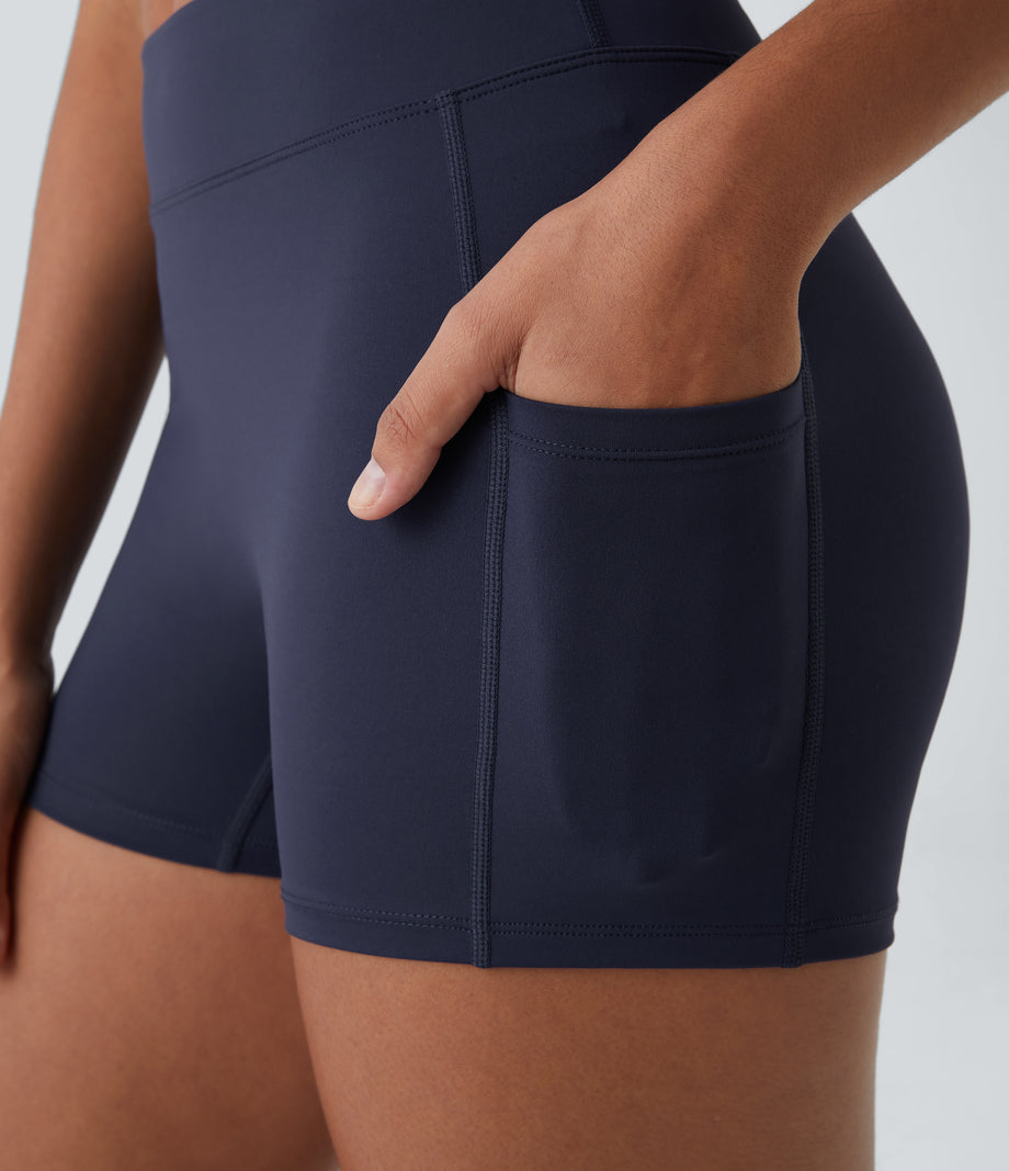 SoftlyZero™ Airy High Waisted Pocket Plain Cool Touch Yoga Shorts 3.5"-UPF50+ - Peacoat