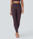 SoftlyZero™ High Waisted Crossover Contrast Lace Pocket Yoga Leggings-UPF50+ - Dusky Evening purple