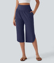 Breezeful™ High Waisted Tummy Control Hem Quick Dry Capri Pants with Pockets - Patriot Blue