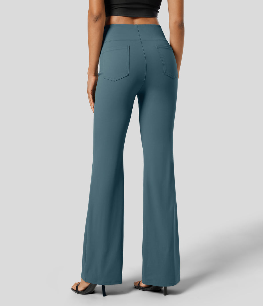 Halara Flex™ High Waisted Back Side Pocket Slight Flare Work Pants - Nighttime Blue