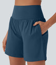 SoftlyZero™ Airy Super High Waisted 2-in-1 Cool Touch Yoga Shorts 7" with Pockets - Majolica Blue