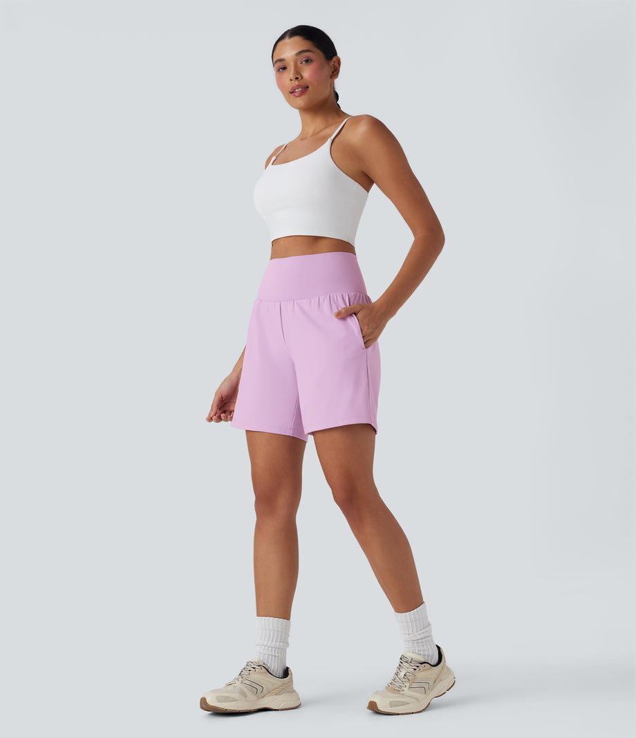 SoftlyZero™ Airy Super High Waisted 2-in-1 Cool Touch Yoga Shorts 7" with Pockets - Orchid Bouquet