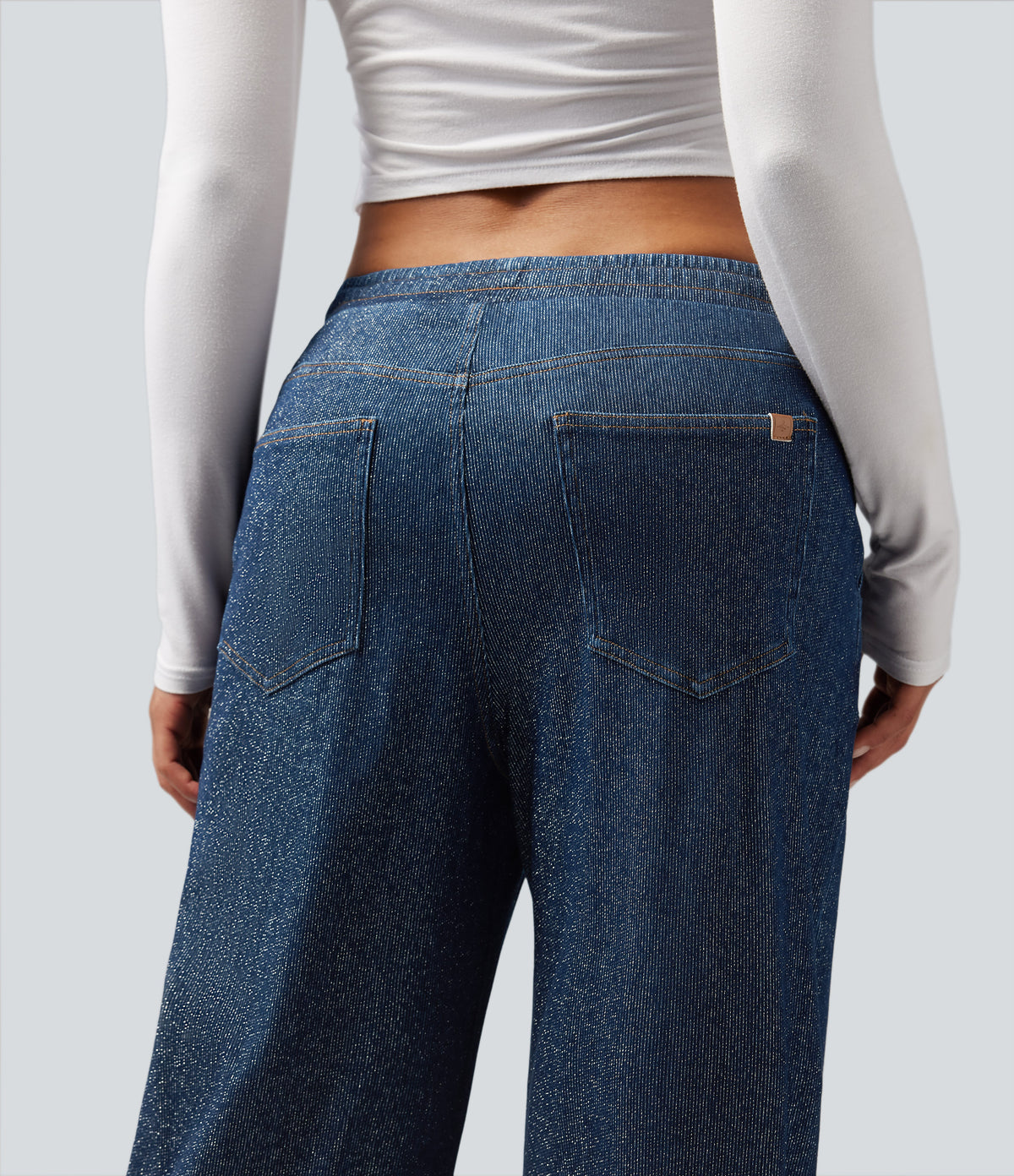 Halara Flex™ Low Rise Drawstring Wide Leg Sparkle Casual Sweatpants Jeans with Pockets - Pageant Blue Denim
