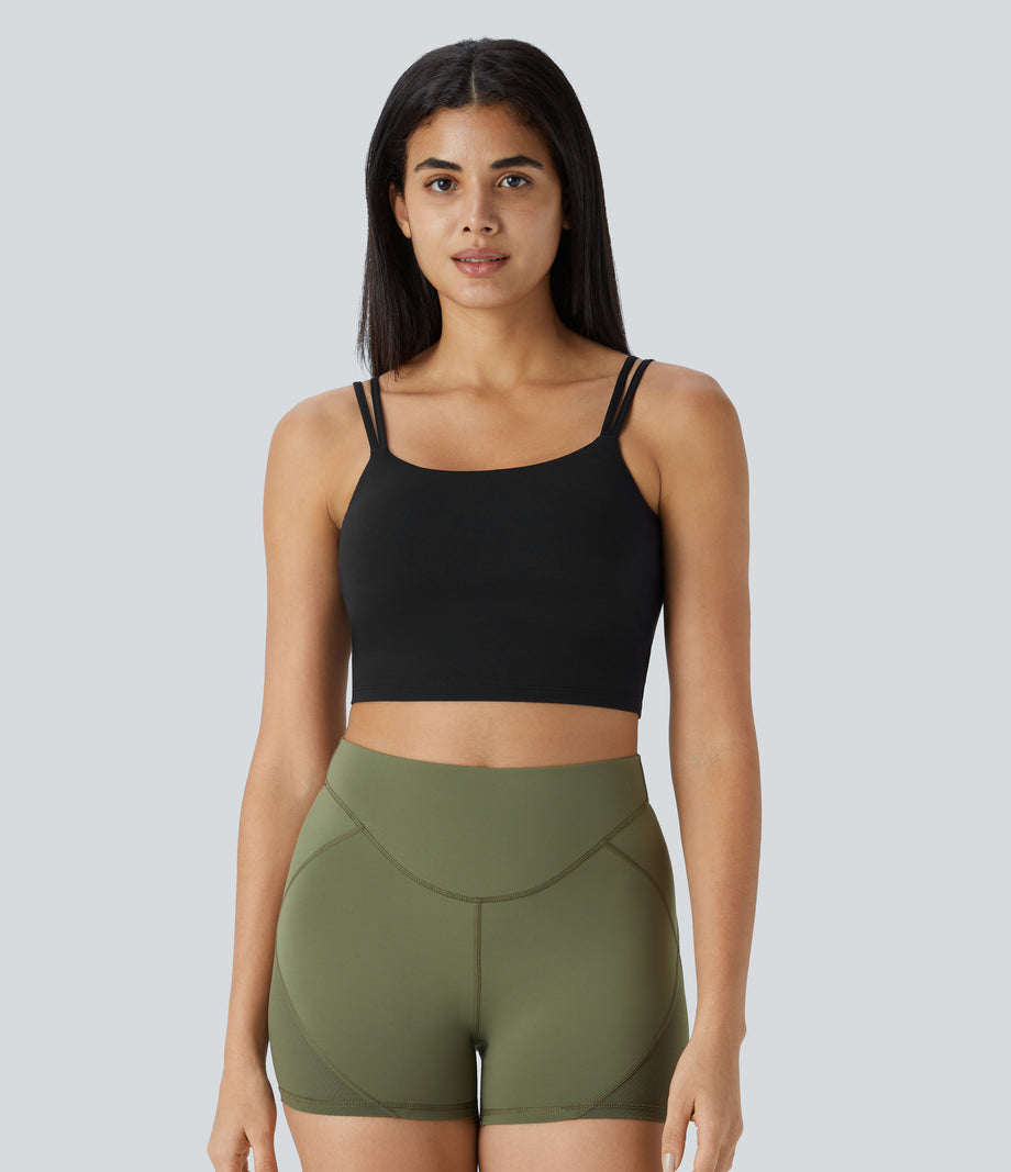 Double Straps Cropped Yoga Tank Top - Black