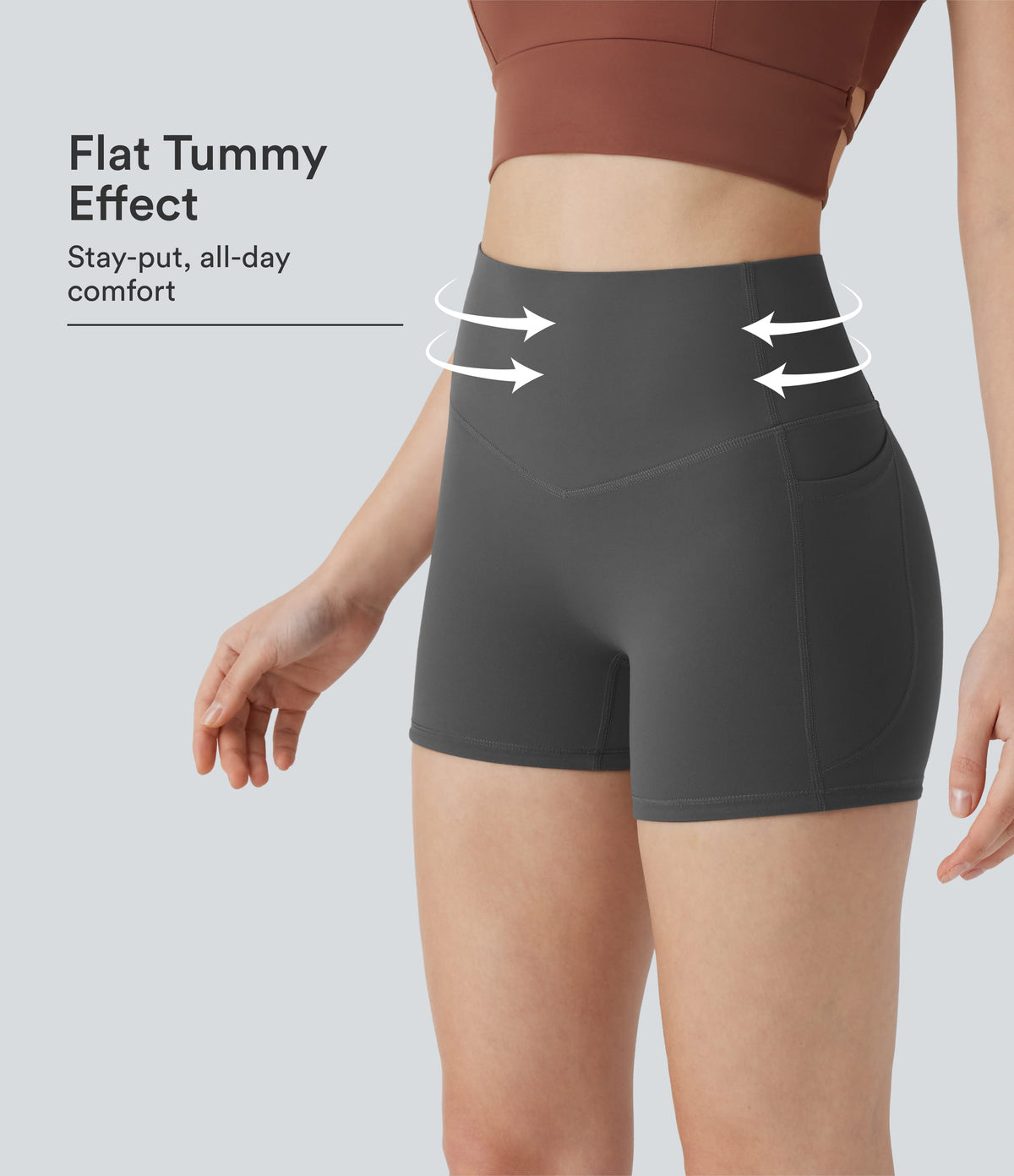 Halara UltraSculpt™ High Waisted Tummy Control Pocket Shaping Training Biker Shorts 3'' - Volcanic Ash