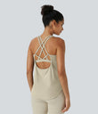 Halara UltraSculpt™ Round Neck Curved Hem Workout Tank Top - Almond Milk