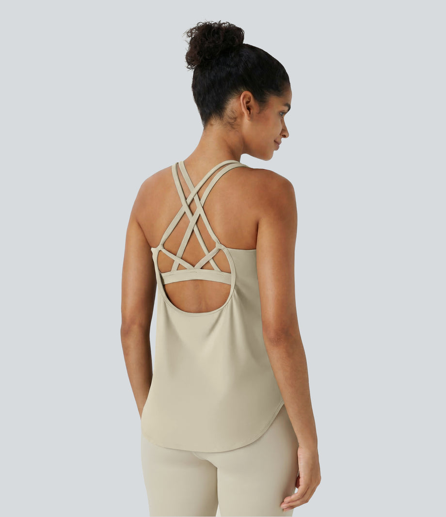Halara UltraSculpt™ Round Neck Curved Hem Workout Tank Top - Almond Milk
