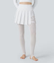 Breezeful™ High Waisted Pleated 2-in-1 Contrast Mesh Quick Dry Dance Stirrup Skirted Leggings with Pockets - White
