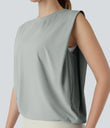 Round Neck Ruched Cool Touch Yoga Tank Top-UPF50+ - Mirage Gray