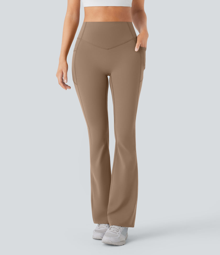 Halara UltraSculpt™ High Waisted Scrunch Butt Lifting Tummy Control Pocket Shaping Yoga Bootcut Leggings - Woodsmoke