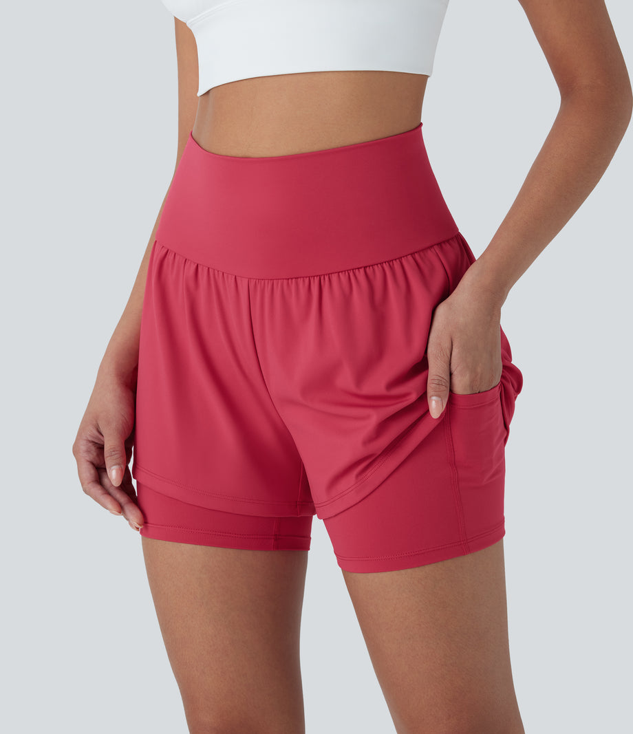 SoftlyZero™ Airy Super High Waisted 2-in-1 Cool Touch Yoga Shorts 5'' with Pockets - Winterberry