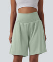 SoftlyZero™ Airy Super High Waisted 2-in-1 Cool Touch Yoga Shorts 9" with Pockets - Light Bean Green