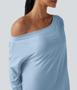One Shoulder Long Sleeve Thumb Hole Curved Hem High Low Quick Dry Yoga Sports Top-Built-in Bra - Angel Falls