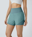 Breezeful™ Super High Waisted Curved Hem 2-in-1 Pocket Quick Dry Yoga Shorts 3.5'' - Mineral Blue