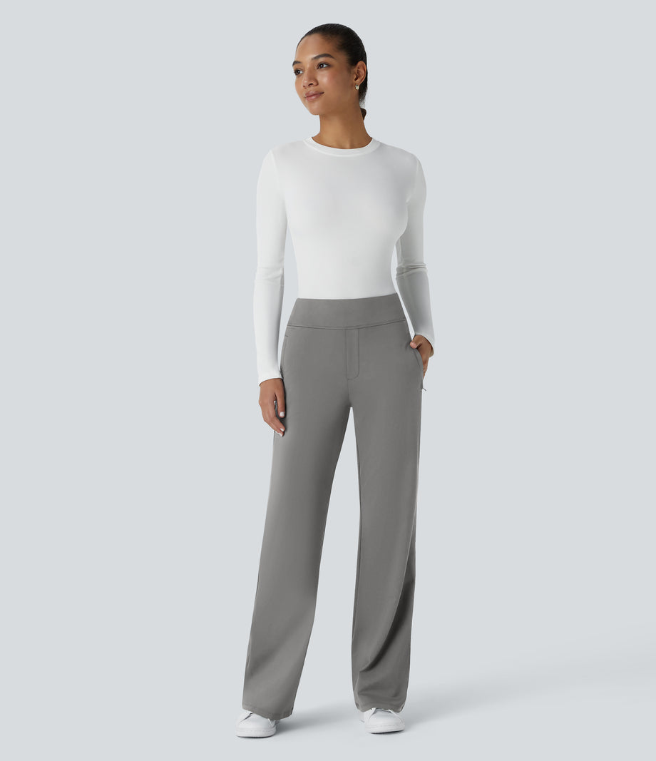 Halara Flex™ DayStretch Mid Rise Side Zipper Pocket Work Flare Pants - Silent Storm