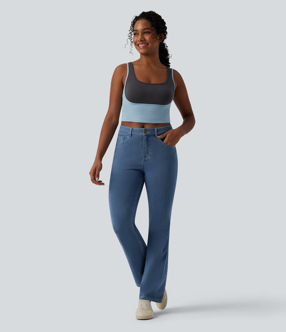 Halara Flex™ Mid Rise Pockets Casual Bootcut Jeans - Denim Dark Blue