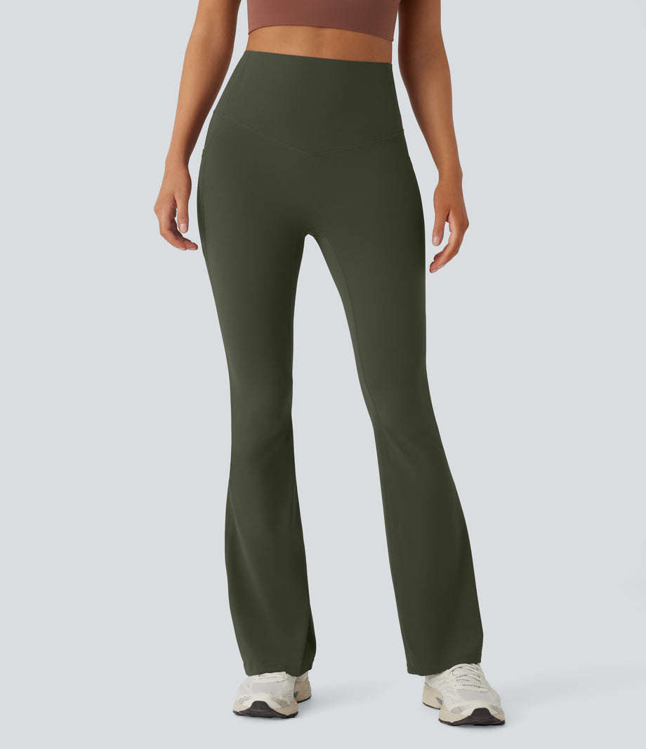 Halara UltraSculpt™ High Waisted Tummy Control Pocket Shaping Yoga Bootcut Leggings - Deep Woodland Green