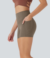Halara UltraSculpt™ High Waisted Tummy Control Pocket Shaping Training Biker Shorts 3'' - Dawn Brown