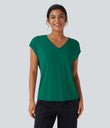 V Neck Short Sleeve Casual T-Shirt - Antique Green