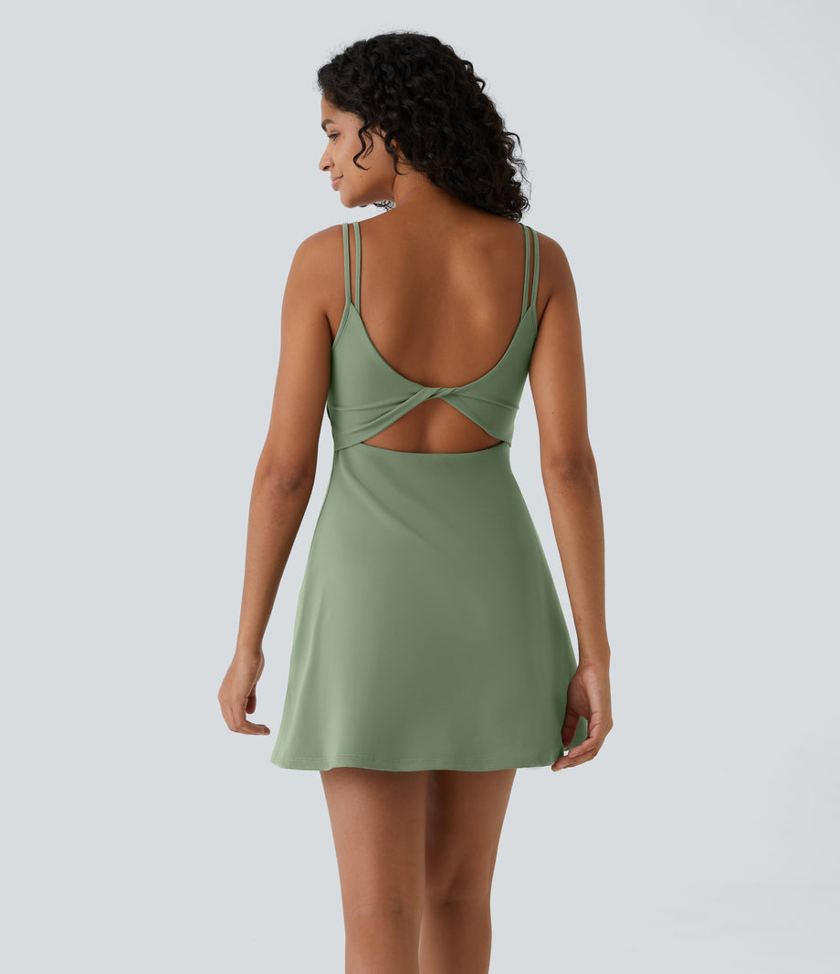 SoftlyZero™ Plush Double Straps 2-Piece Pocket Slip Dance Active Dress A-D Cups - Asparagus