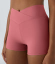 SoftlyZero™ High Waisted Crossover Plain Yoga Biker Shorts 3''-UPF50+ - Begonia Rouge