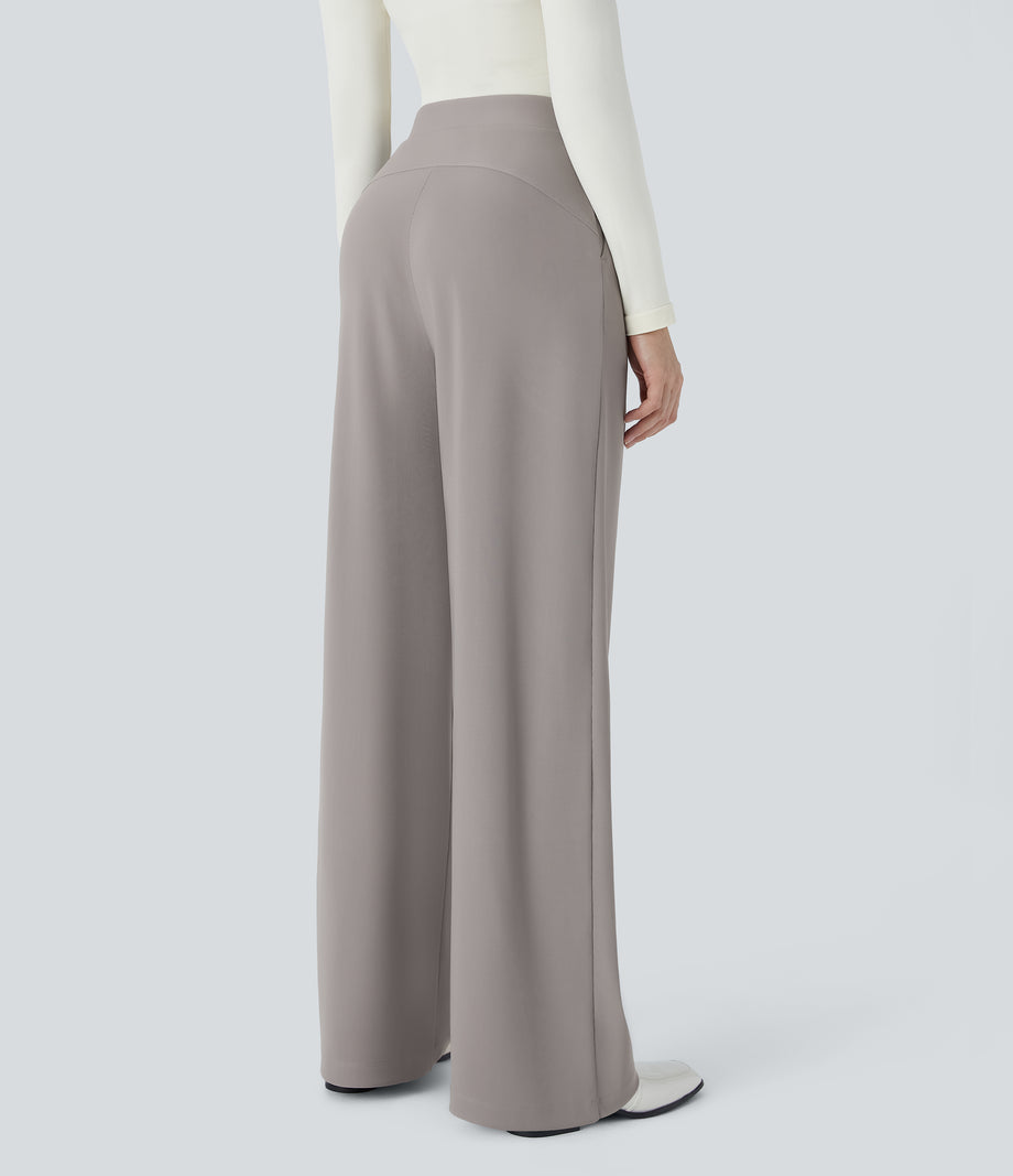 Halara Flex™ High Waisted Body Sculpt Waist-Slimming Pocket Wide Leg Micro Waffle Work Pants - Satellite