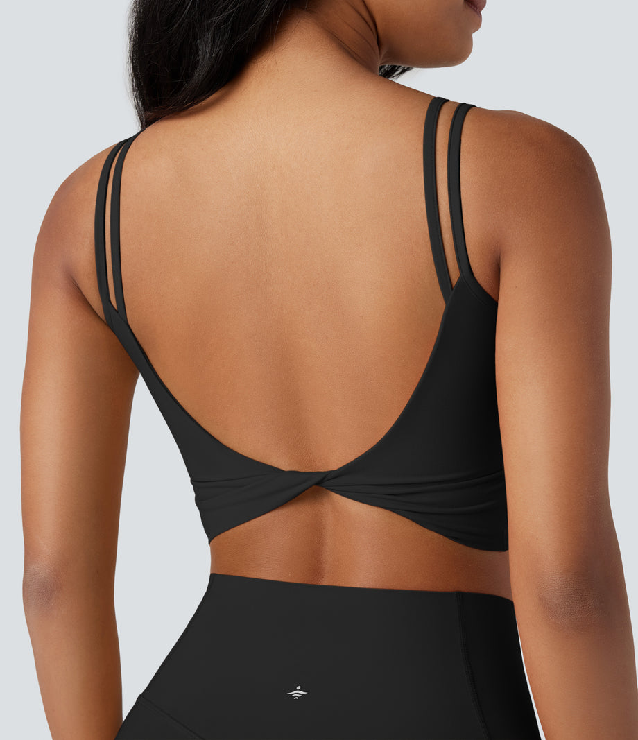 Halara UltraSculpt™ Double Straps Twisted Backless Cropped Yoga Tank Top - Black