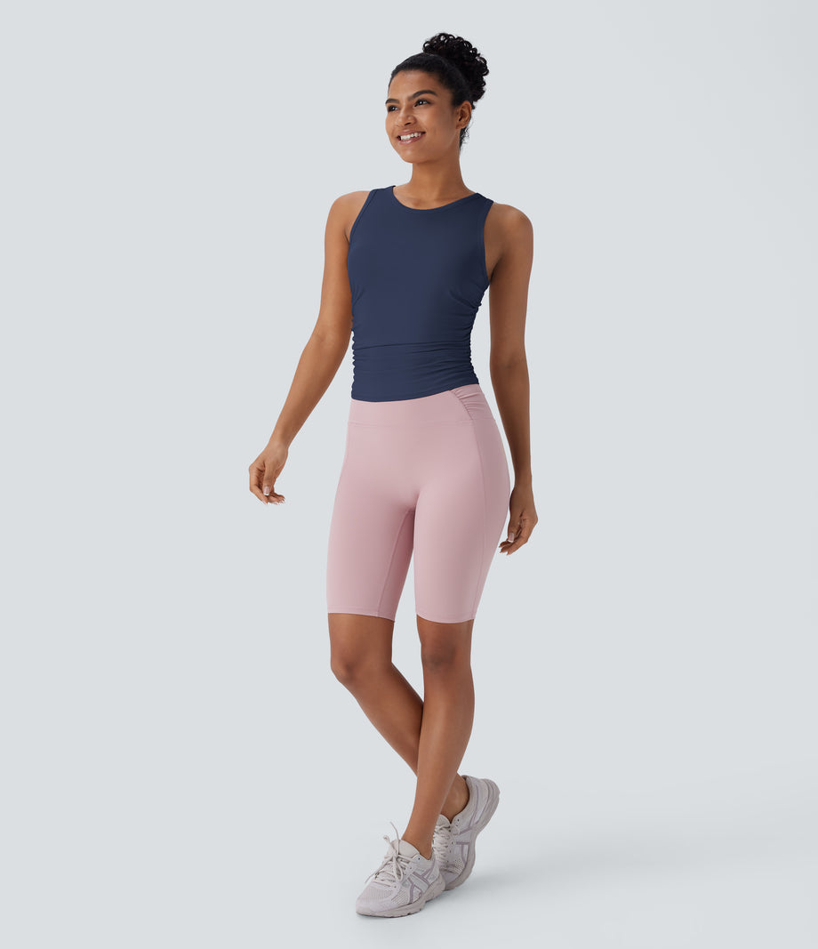 Round Neck Racerback Ruched Yoga Tank Top - Spellbound