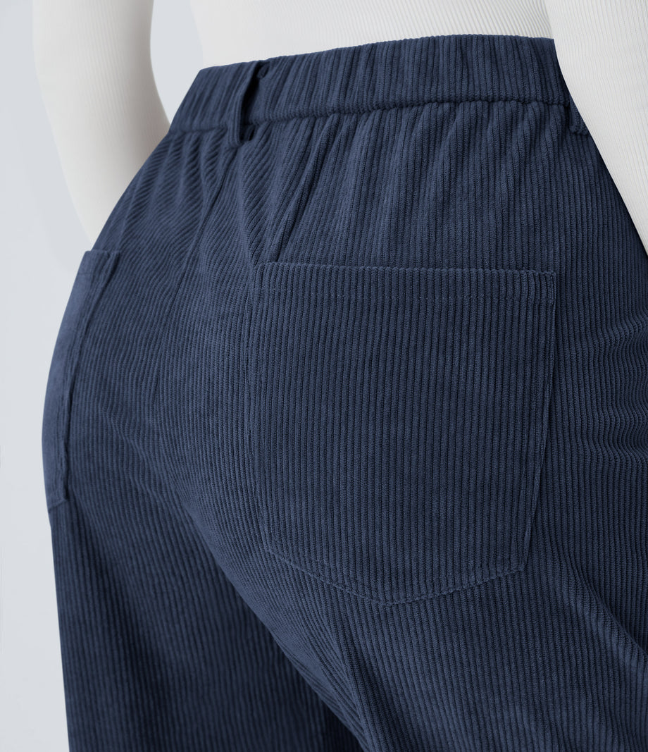 Mid Rise Zipper Pockets Corduroy Casual Joggers - Foggy Blue
