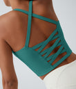 Crisscross Backless Built-in Bra Cropped Running Tank Top A-D Cups - Rain Forest