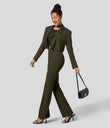 Halara Flex™ High Waisted Back Side Pocket Slight Flare Work Pants - Forest Night