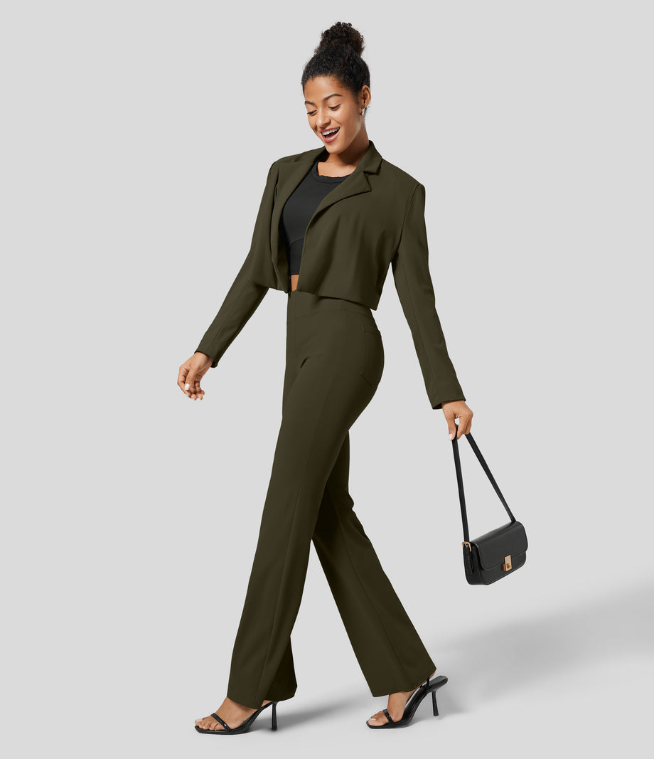 Halara Flex™ High Waisted Back Side Pocket Slight Flare Work Pants - Forest Night