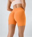 SoftlyZero™ Plush High Waisted Crossover Ruched Yoga Shorts 5'' - Sun Orange