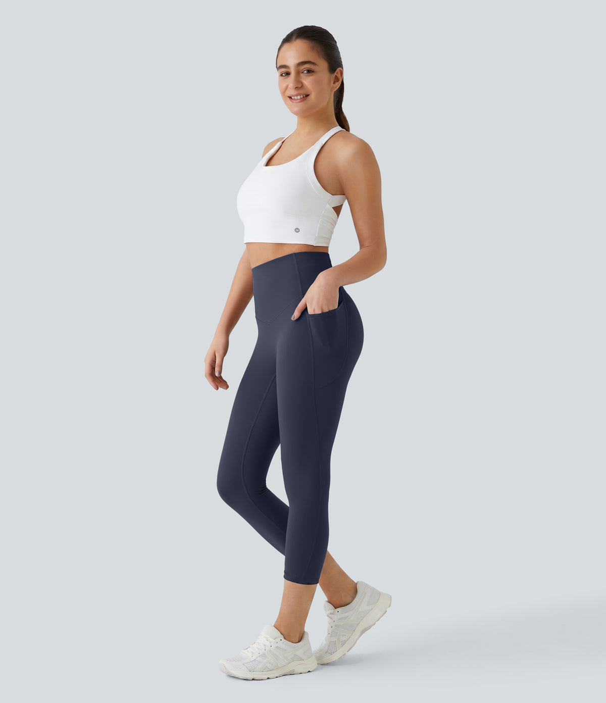 Halara UltraSculpt™ High Waisted Tummy Control Pocket Shaping Training Capri Leggings - Mood Indigo