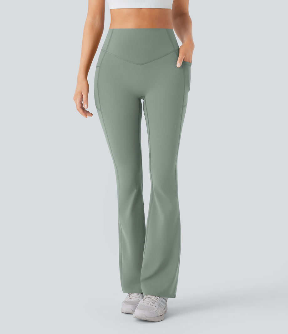 Halara UltraSculpt™ High Waisted Scrunch Butt Lifting Tummy Control Pocket Shaping Yoga Bootcut Leggings - Iceberg Green