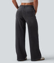 Halara Flex™ Low Rise Zipper Pockets Washed Baggy Wide Leg Casual Jeans - Poppy Seed Denim