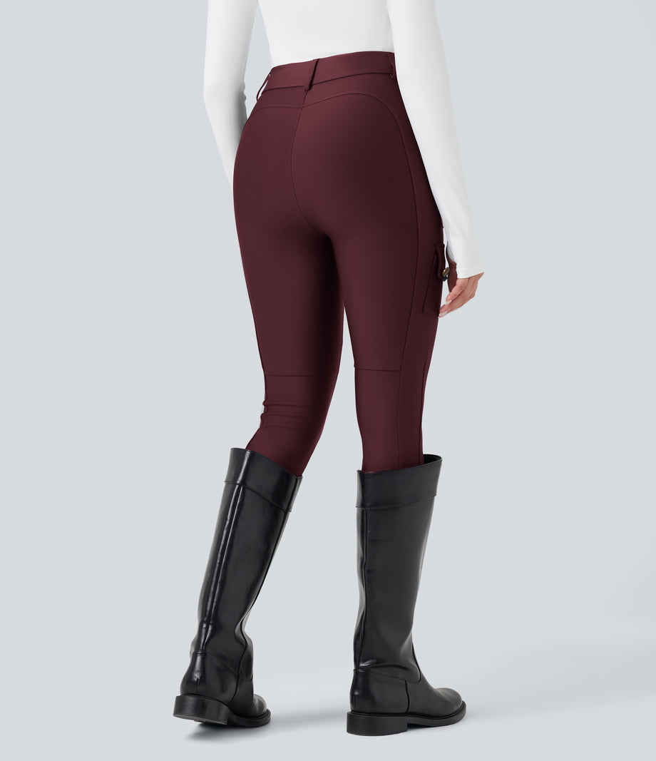 High Waisted Sheen 7/8 Leggings with Pockets - Evening Red