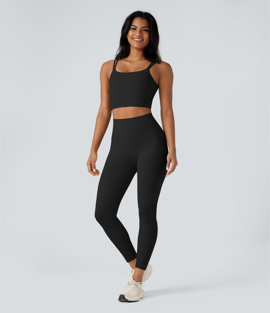 Halara UltraSculpt™ Double Straps Twisted Backless Cropped Yoga Tank Top - Black