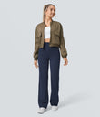 DayStretch High Waisted Pockets Straight Leg Casual Pants - Midnight Blue