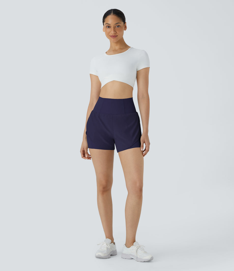 Breezeful™ Super High Waisted Curved Hem 2-in-1 Pocket Quick Dry Yoga Shorts 3.5'' - Peacoat
