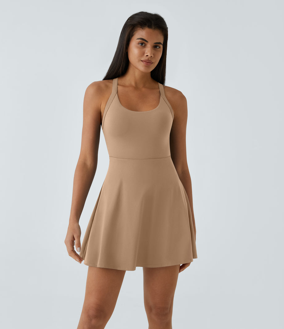 SoftlyZero™ Airy Backless Twisted Flare Low Support Dance Active Dress-Longer Length-Easy Peezy Edition A-D Cups - Tanzine