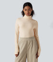 Halara HeatCore Turtleneck Long Sleeve Thumb Hole Casual Warming Top - Whitecap Gray