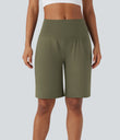 SoftlyZero™ Airy High Waisted Pockets Cool Touch Yoga Bermuda Shorts - Withered Green