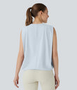Round Neck Ruched Cool Touch Yoga Tank Top-UPF50+ - Illusion Blue